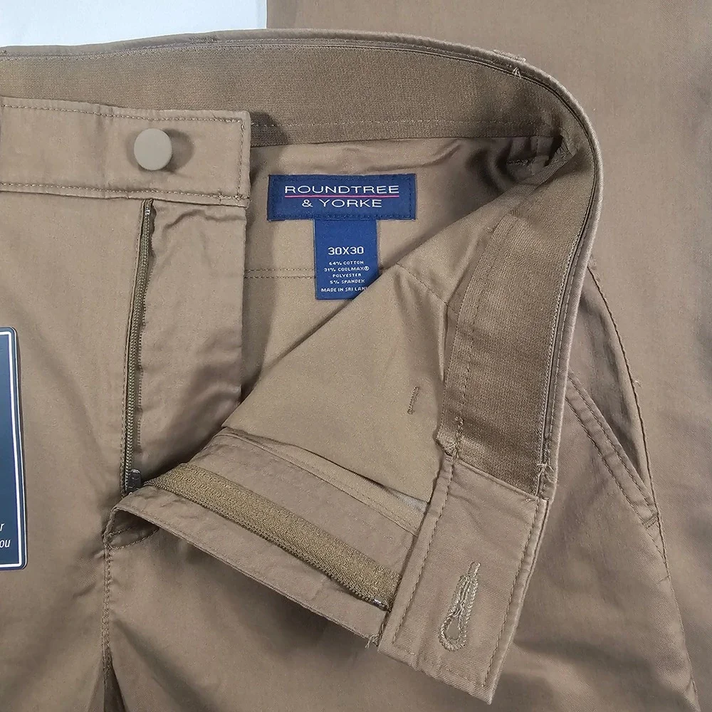 Roundtree & Yorke 30x30 Brown Coolmax Straight Leg Flat Front Chino Pants 1600